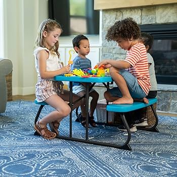 キッズ・ファミリー Party Like A Preschooler LIFETIME Children's Outdoor Picnic Table in Glacier Blue : Amazon